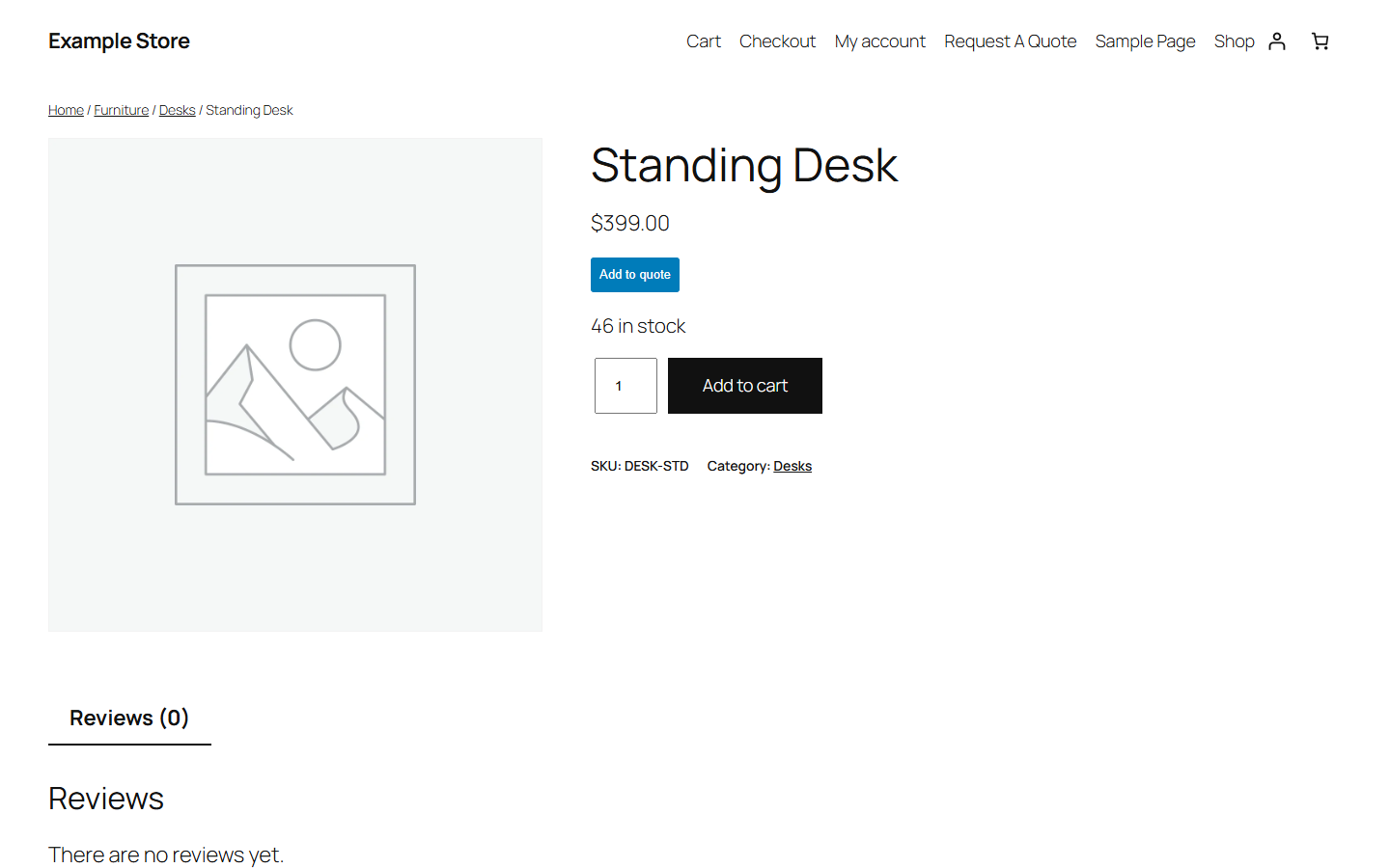 A product page with the Add to quote button below Add to cart